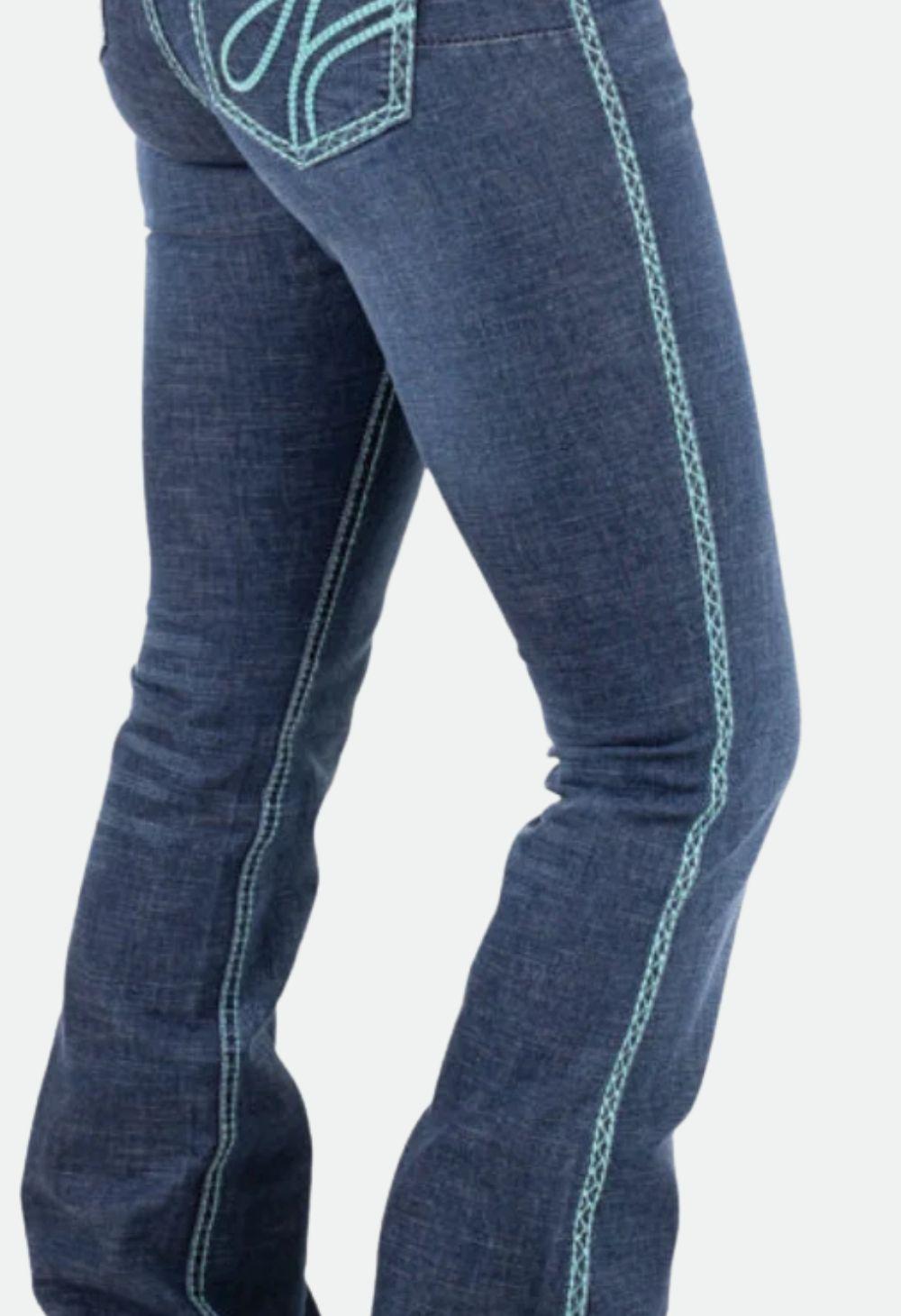 Hitchley & Harrow "SR2249" Magnolia Mint & Turquoise Stitch Ultra High Rise | Seasonal Stock – 35" Leg