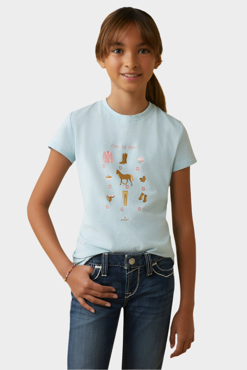 Ariat Girls Time To Show Tee - Heather Mosaic Blue