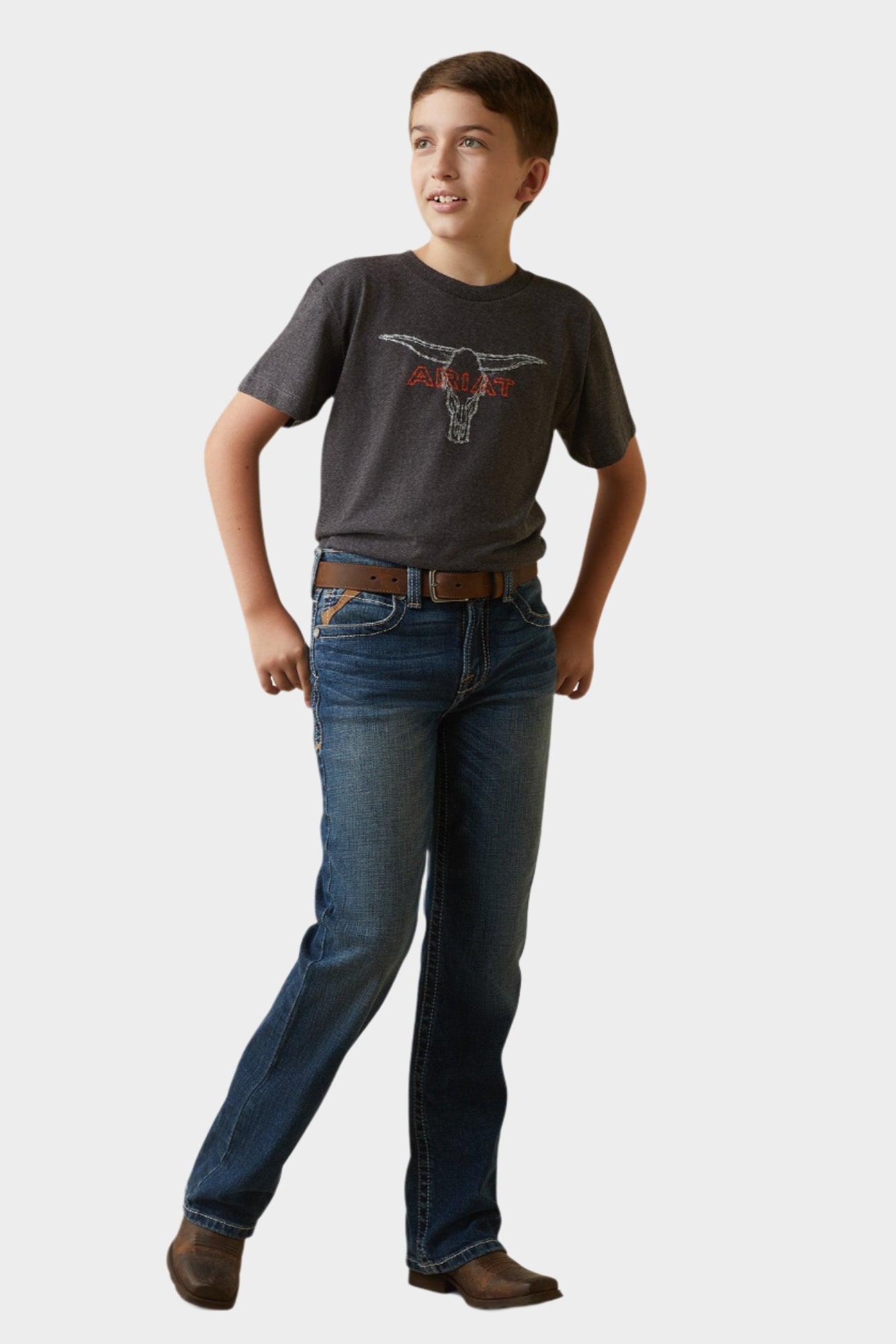 Ariat Boys Barbed Wire Steer Short Sleeve T-Shirt - Charcoal Heather