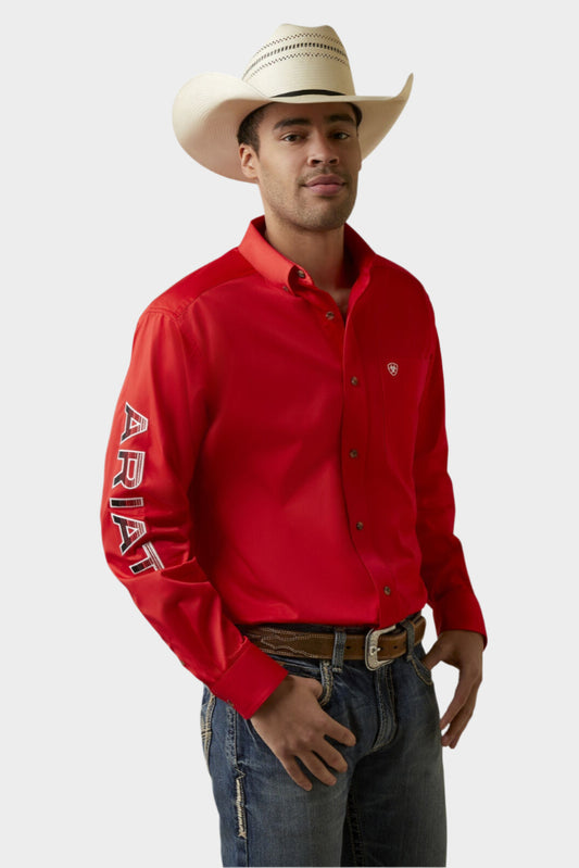 Ariat Men's Team Logo Poppy Red Twill Button Down Shirt