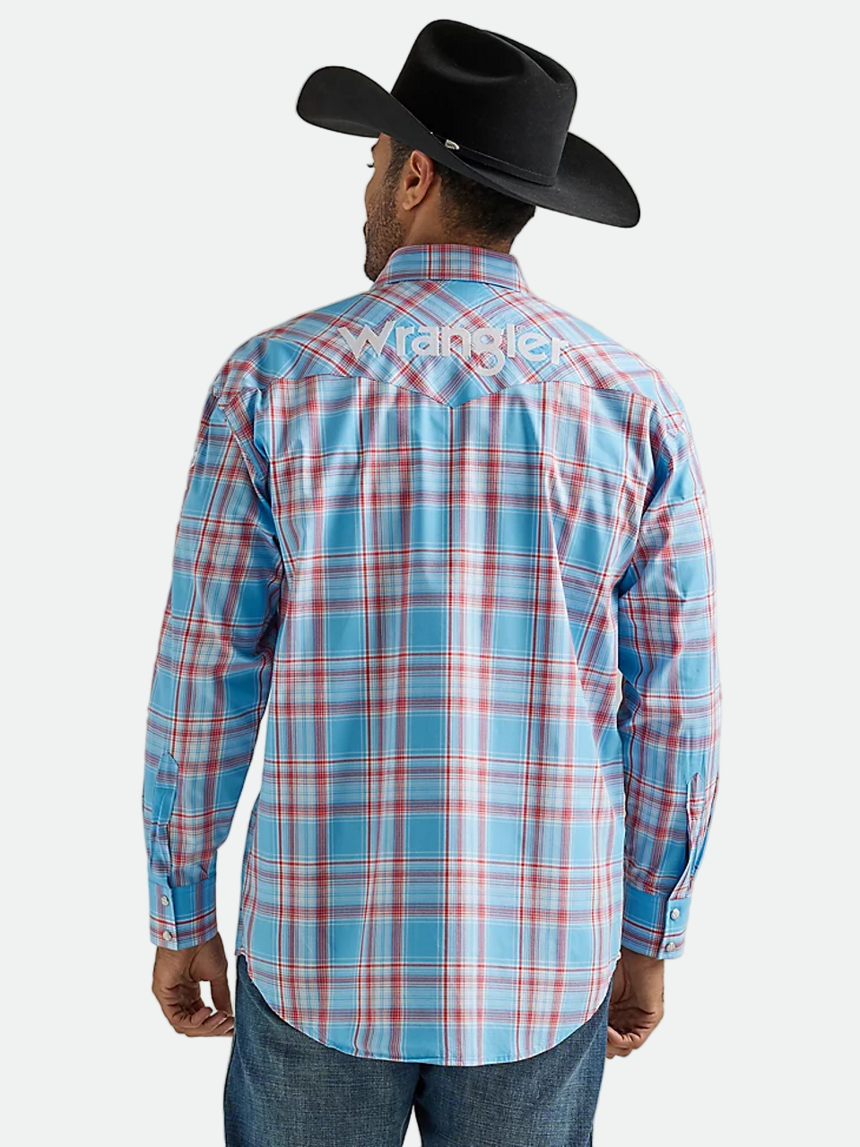 WRANGLER MEN'S LOGO PLAID PRINT LONG SLEEVE WESTERN SNAP SHIRT