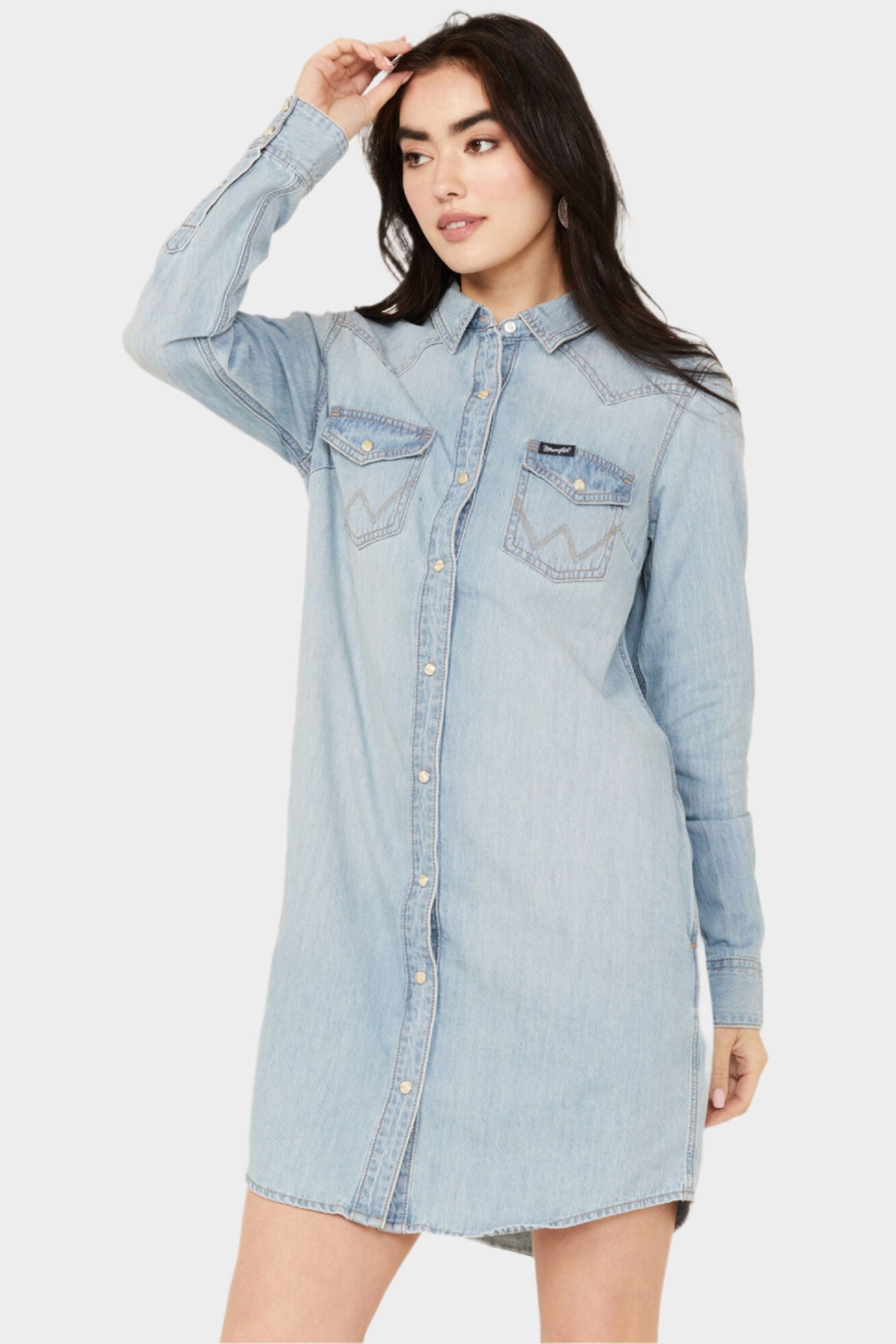 WRANGLER RETRO WOMEN'S LIGHT WASH DENIM SHIRT DRESS
