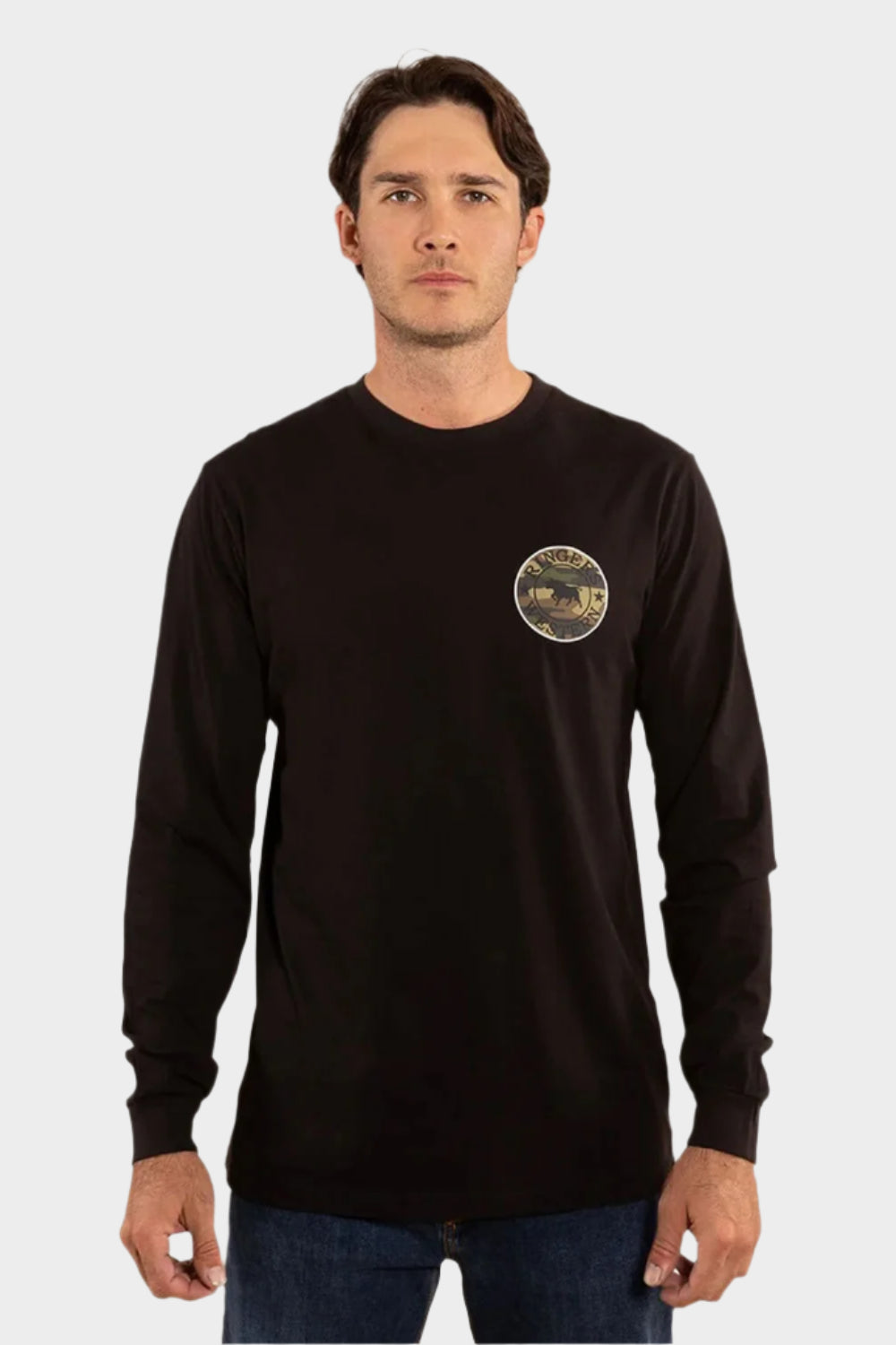 Ringers Western Men's Long Sleeve T-Shirt - Black & Camo- CLEARANCE STOCK