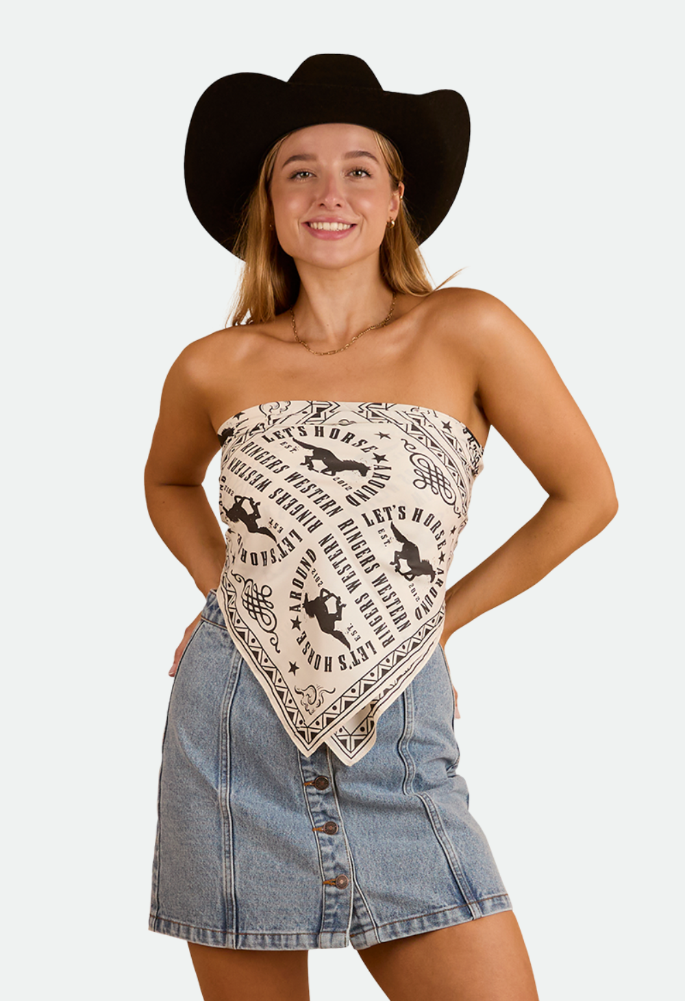 Ringers Western Womens Lets Horse Around Scarf Top (224085RW) Off White