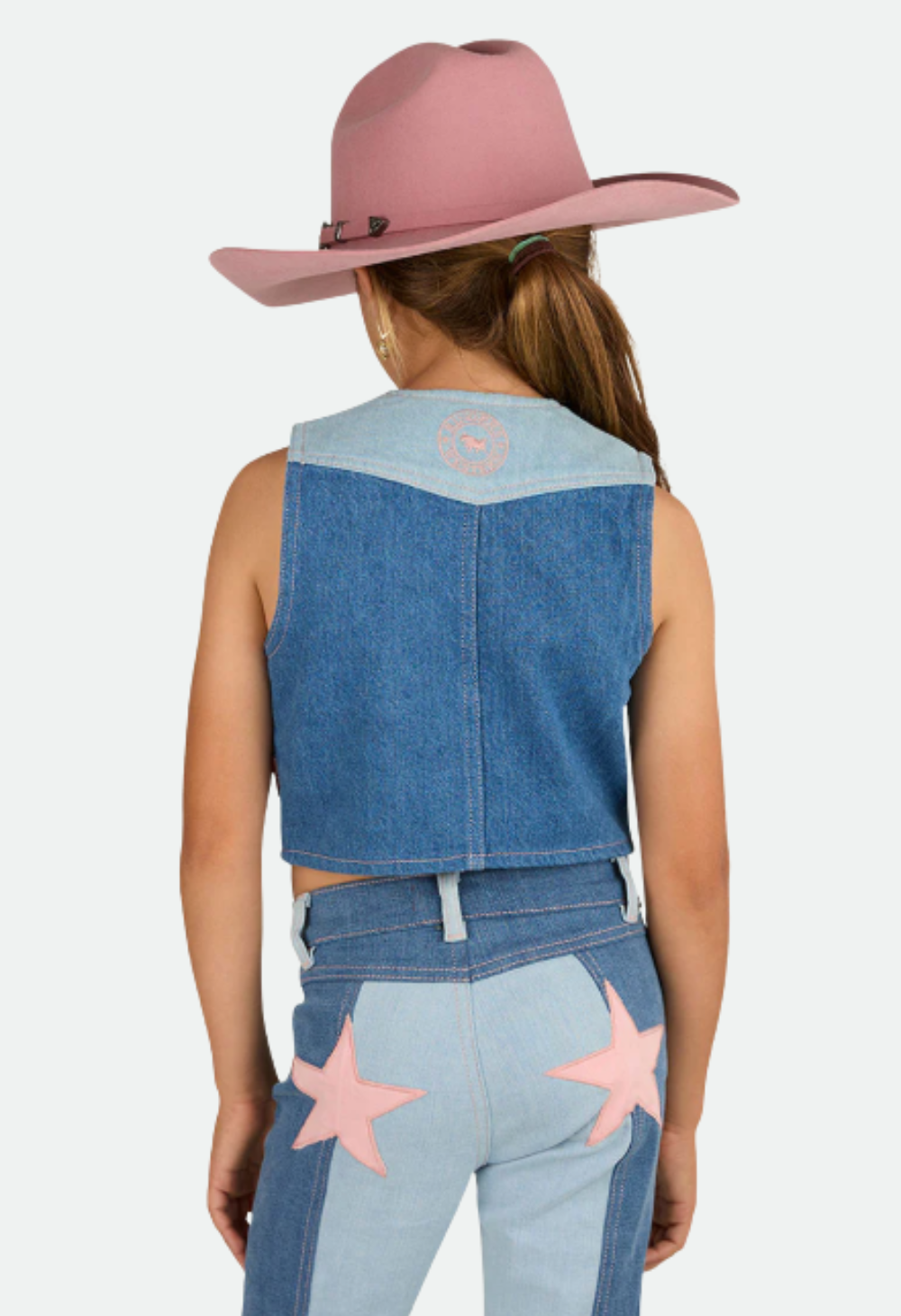 Ringers Western Kids Ella Panel Vest - Vintage Light Blue / Dark Mid Blue
