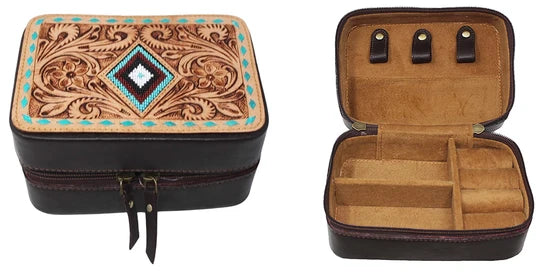 Challenger Beaded Diamond Inlay Jewelry Case - Turquoise Buckstitch
