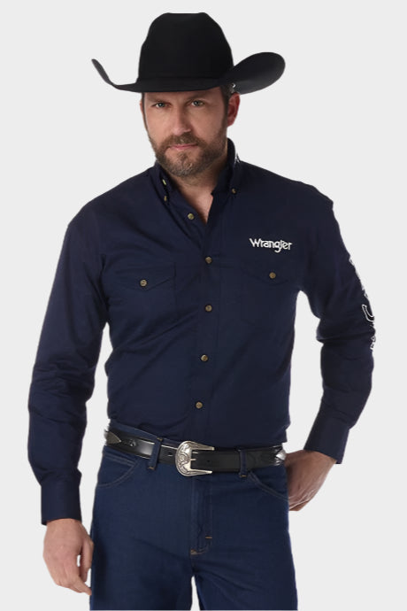 Wrangler Men's USA Logo LS Shirt - Navy