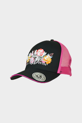 BULLZYE MACKAY HI-PROFILE TRUCKER CAP - BLACK/PINK