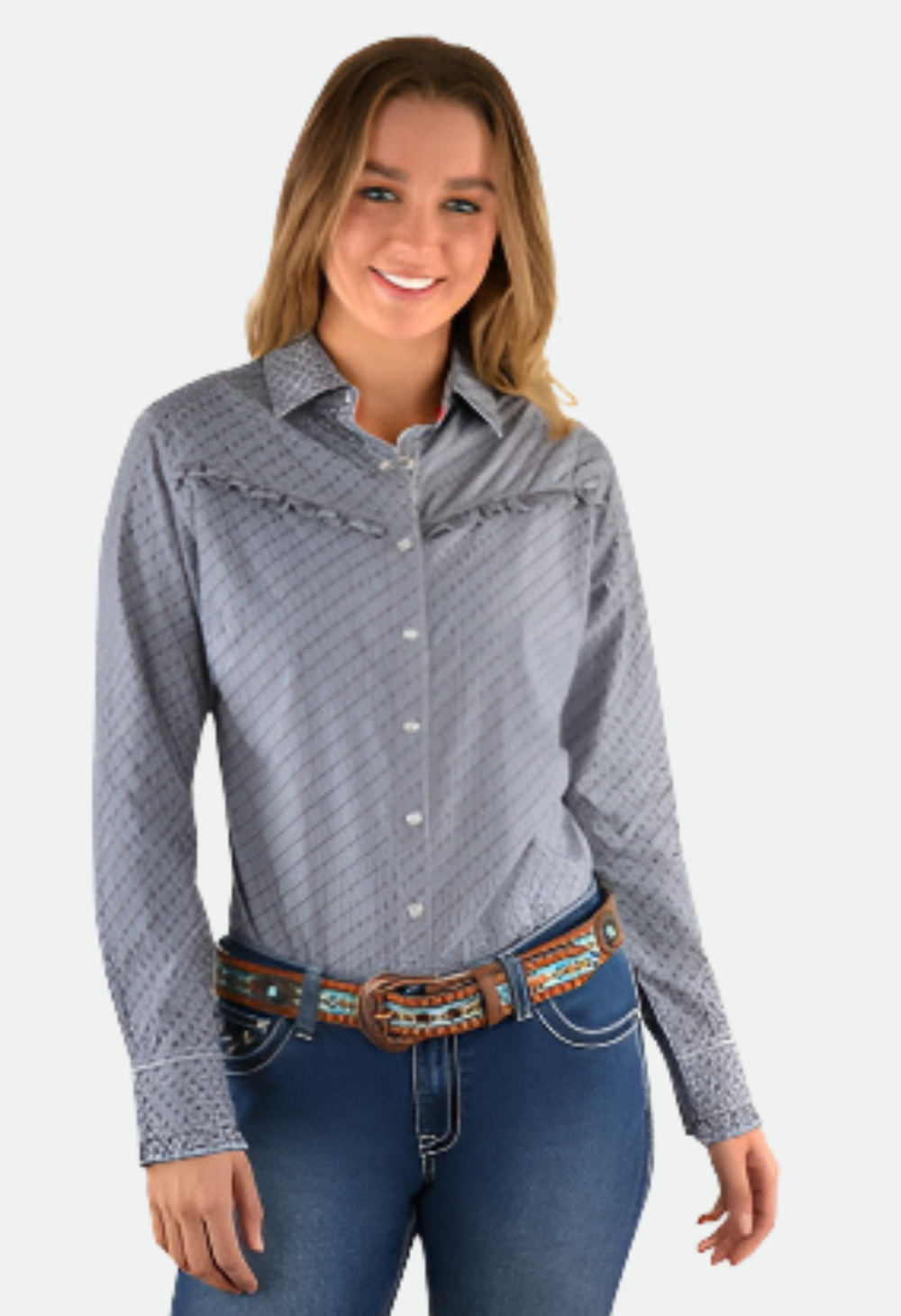 Pure Western Women's Britt Print L/S Shirt (Navy/White)
