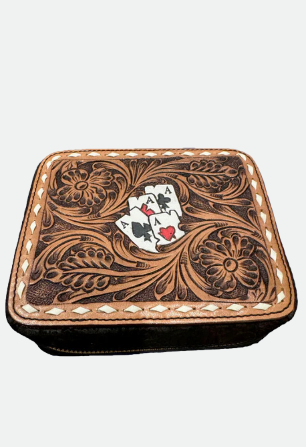 Challenger Women's Western Handcrafted Floral Tooled Jewelry Travel Case Box