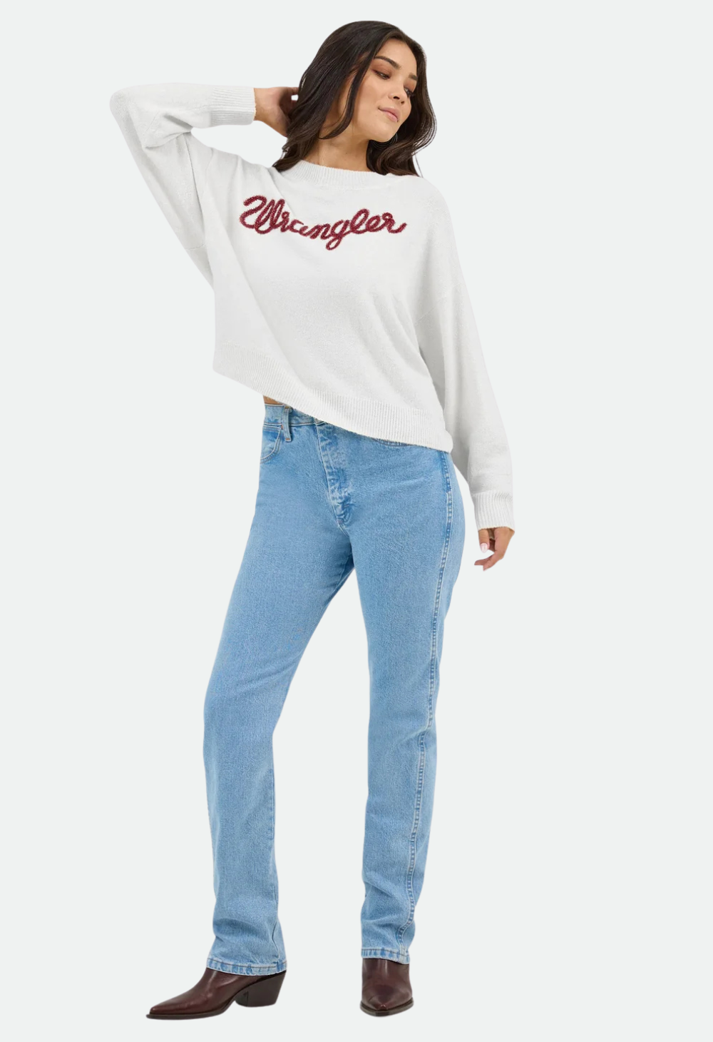 Wrangler Ladies Retro® White Vintage Crew Sweater