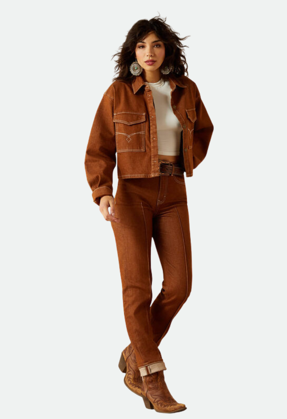 Ariat Women's Boxy Cropped Denim Jacket - Pecan Brown