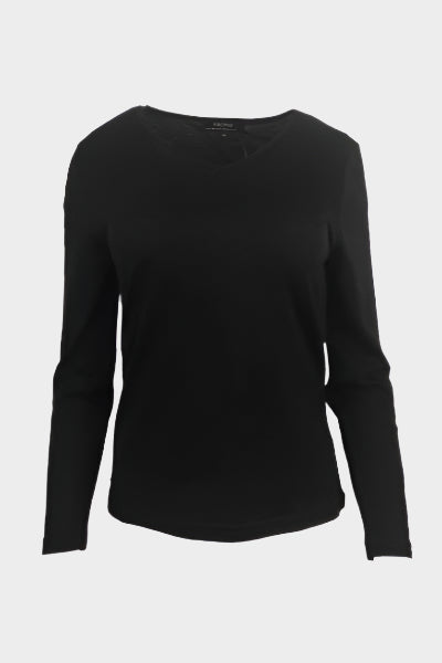 EBONY WOMENS 100% MERINO LONG SLEEVE V NECK CREW TOP