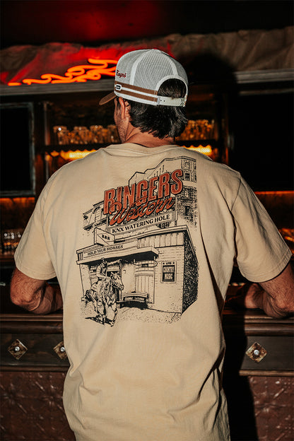Ringers Western Mens Cowboy Club Loose Fit T-Shirt - Dark Sand