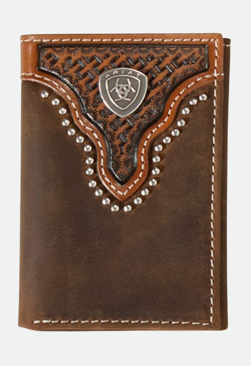 Portafoglio Uomo ARIAT In Vera Pelle Marrone - Design Trifold Con Multi Scomparti