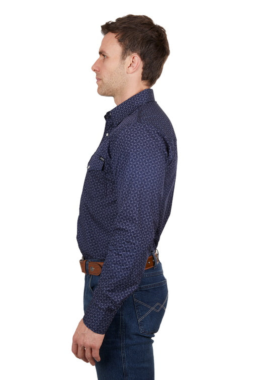 PURE WESTERN MENS JETT L/S SHIRT (NAVY/WHITE)