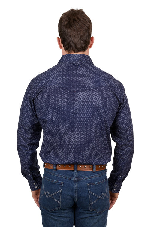 PURE WESTERN MENS JETT L/S SHIRT (NAVY/WHITE)