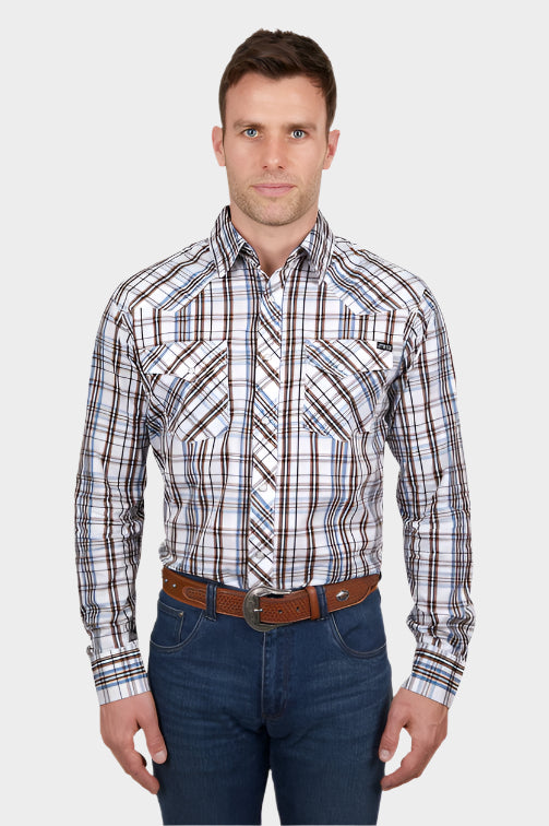 PURE WESTERN MENS EVAN L/S SHIRT (WHITE/TAN)