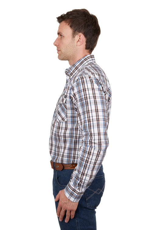 PURE WESTERN MENS EVAN L/S SHIRT (WHITE/TAN)