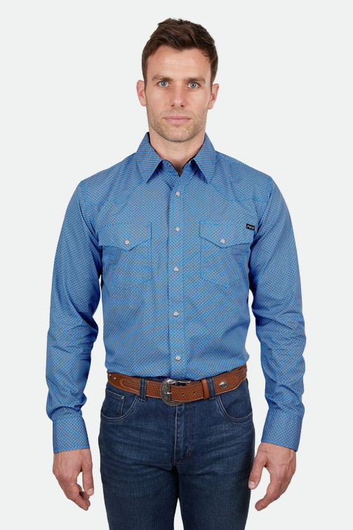 PURE WESTERN MENS SETH L/S SHIRT (ROYAL/ORANGE)