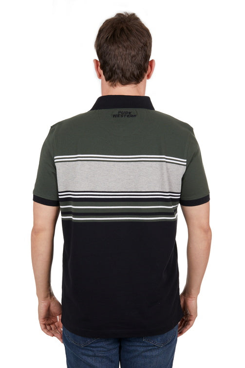 PURE WESTERN MENS BECK SS POLO SHIRT (BLACK/GREEN)