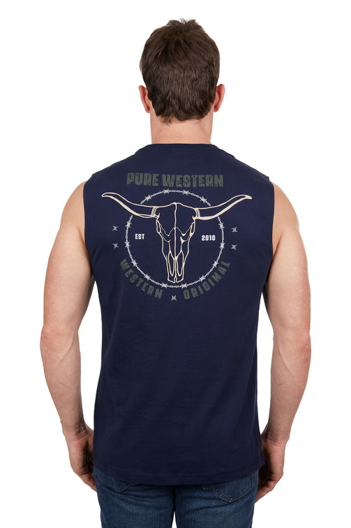 PURE WESTERN MENS FRED MUSCLE TANK (NAVY)