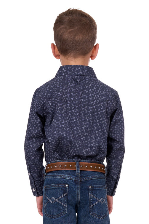 PURE WESTERN BOYS JETT LS SHIRT (NAVY/WHITE)
