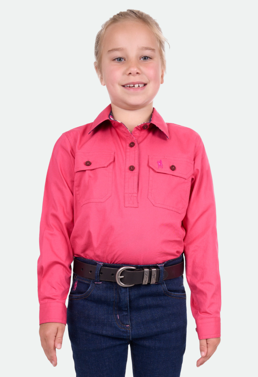 THOMAS COOK GIRLS LIGHT HALF PLACKET L/S SHIRT (WATERMELON) (Clearance)