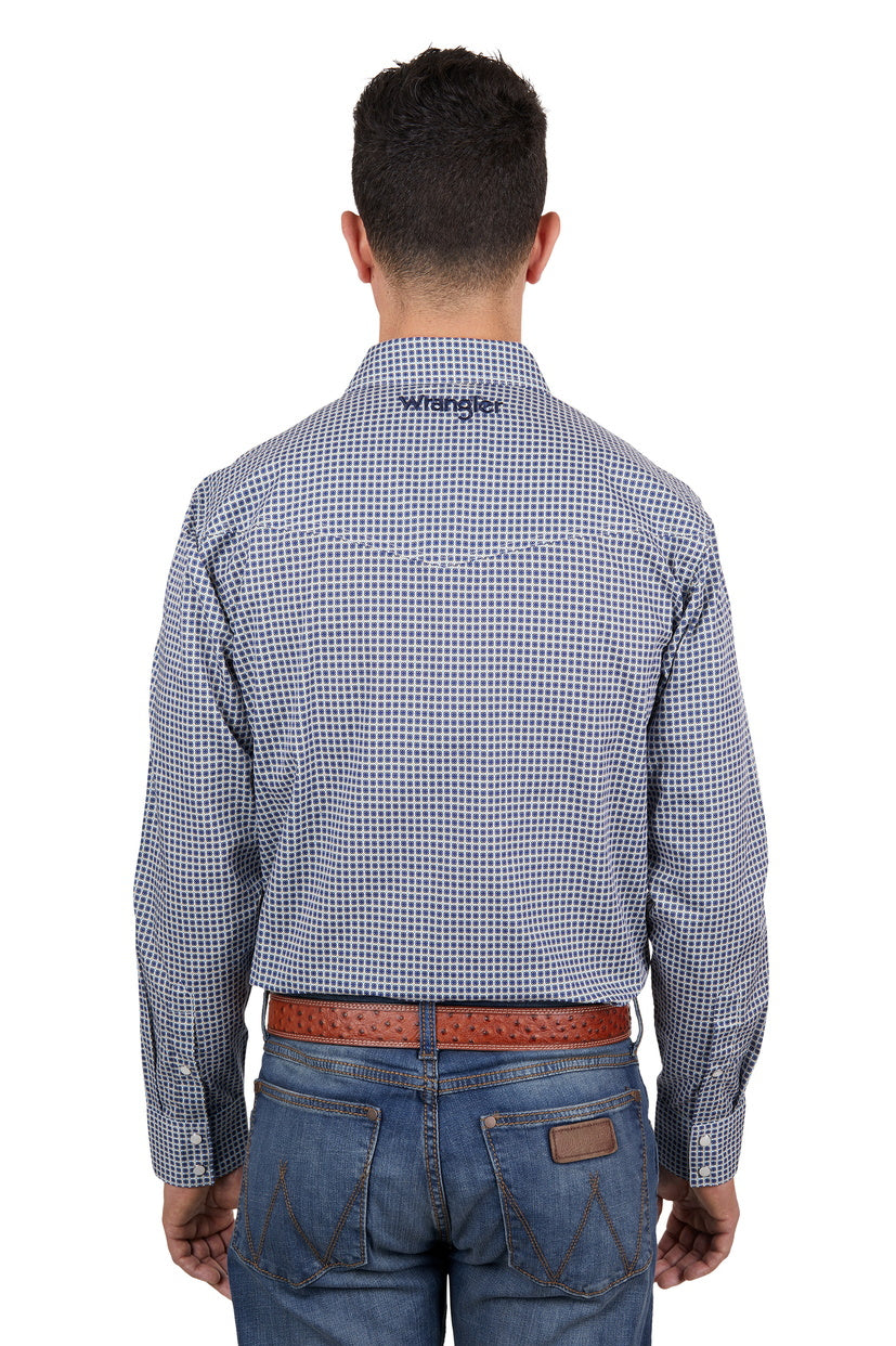 WRANGLER MENS PETER LOGO LS SHIRT (NAVY/TAN)