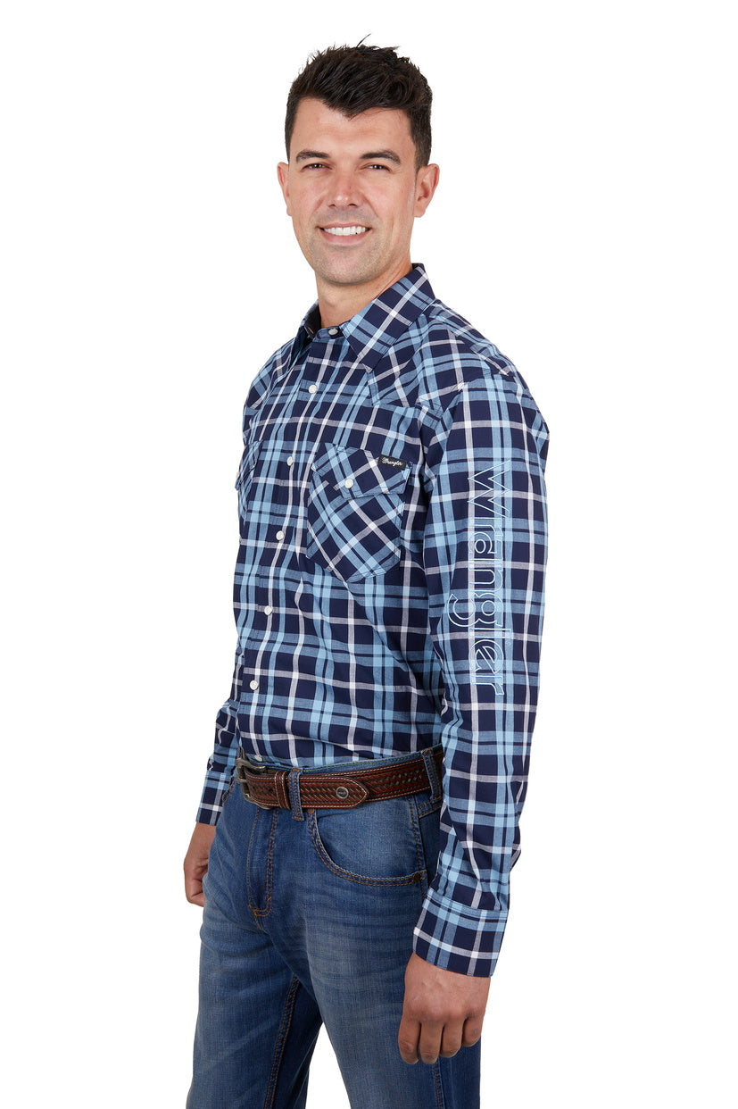 WRANGLER MENS BEN LOGO L/S SHIRT (NAVY/BLUE)
