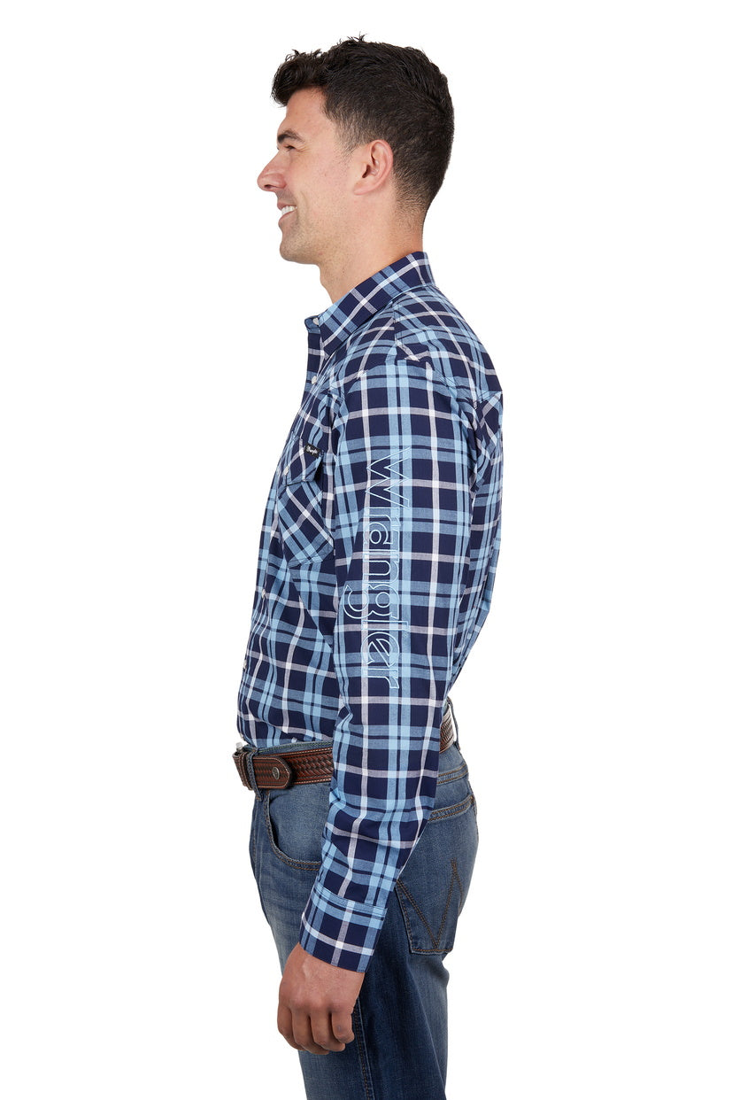 WRANGLER MENS BEN LOGO L/S SHIRT (NAVY/BLUE)
