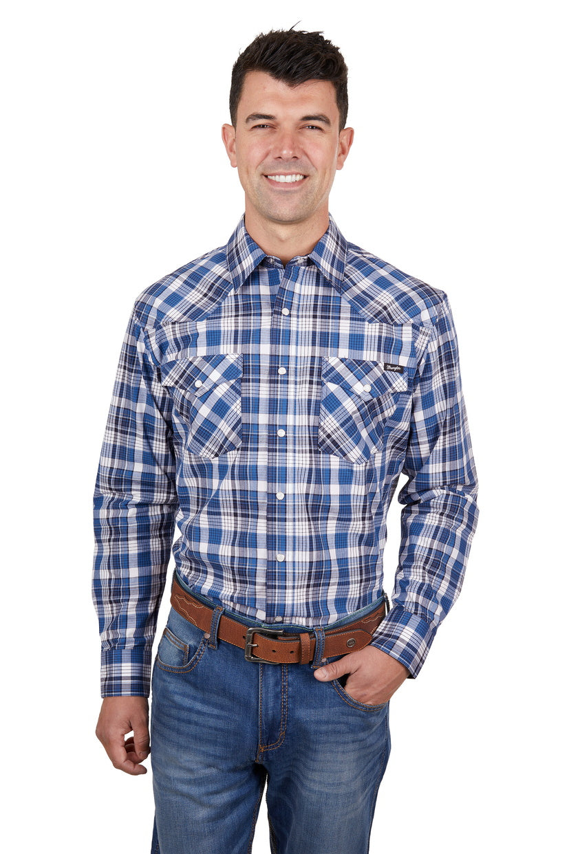 WRANGLER MENS NIGEL L/S SHIRT (NAVY/BLUE)