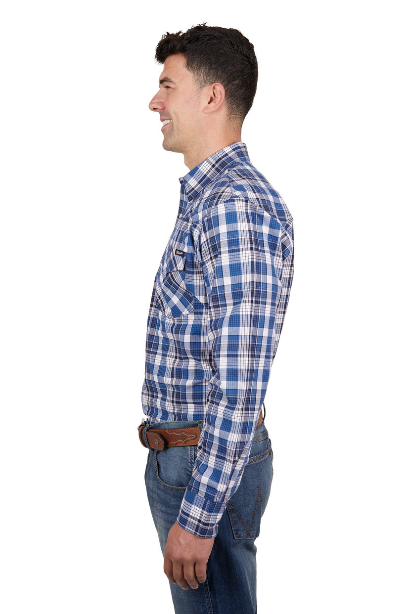 WRANGLER MENS NIGEL L/S SHIRT (NAVY/BLUE)
