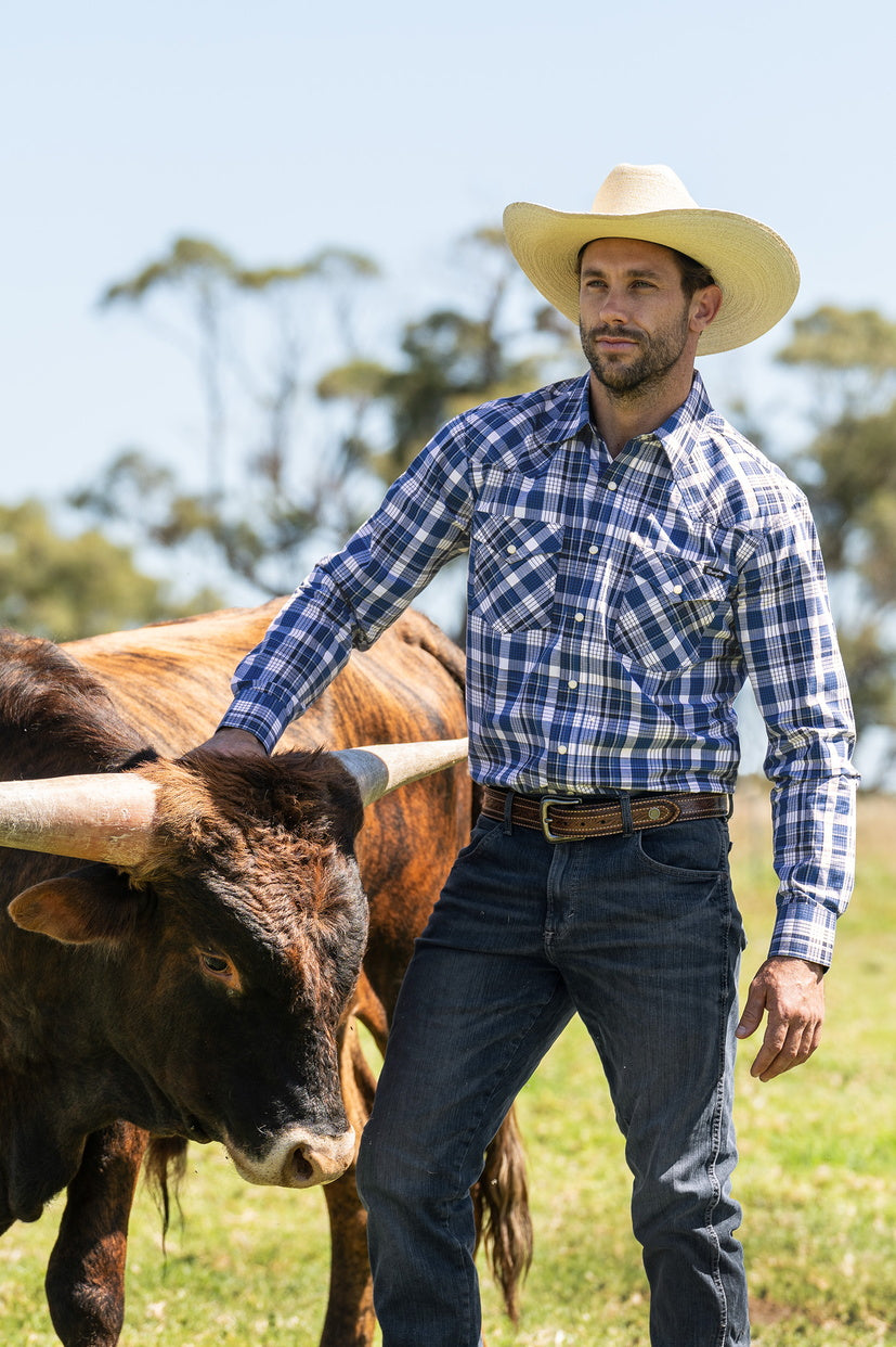 WRANGLER MENS NIGEL L/S SHIRT (NAVY/BLUE)