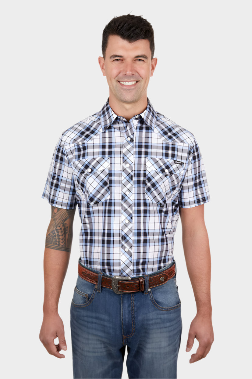 WRANGLER MENS TOBY S/S SHIRT (NAVY/BLUE)