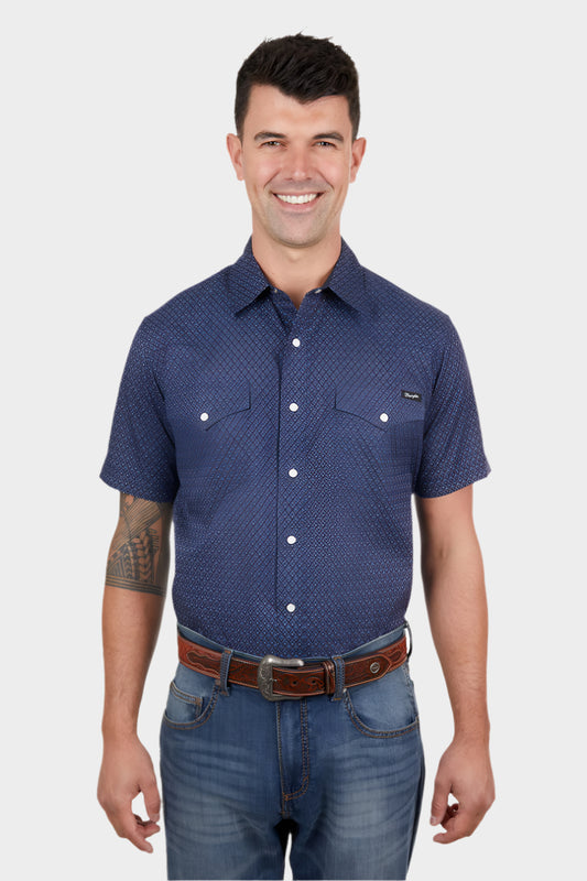 WRANGLER MENS MATT S/S SHIRT (NAVY/BLUE)