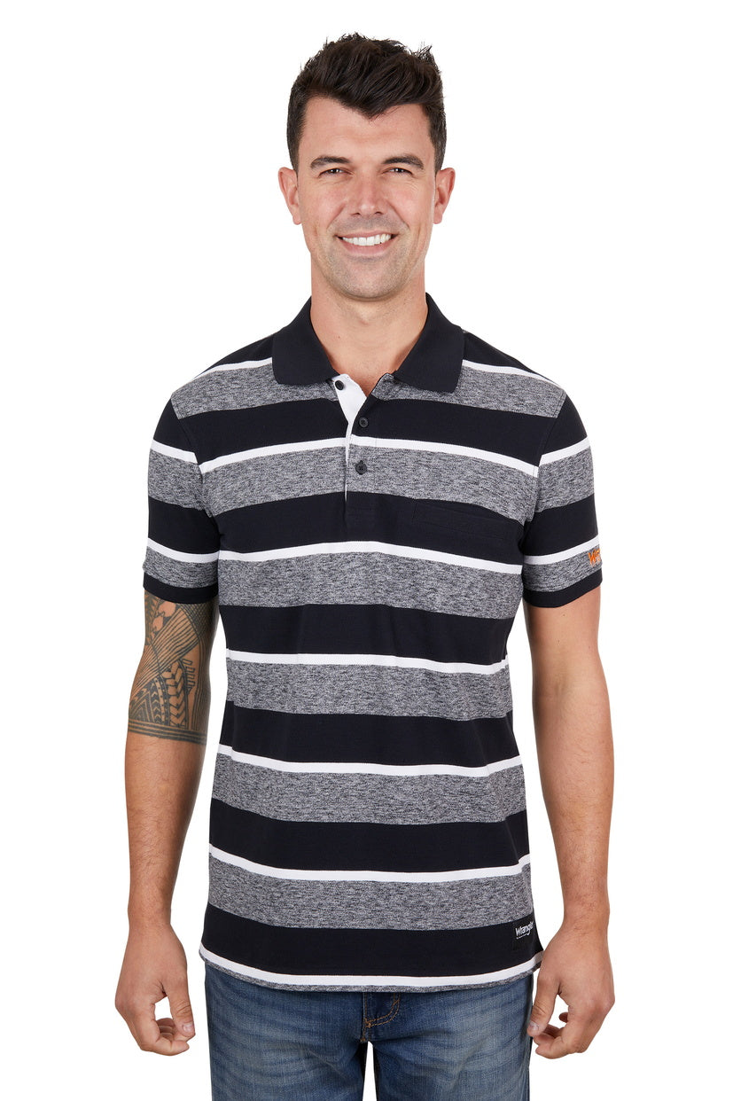 WRANGLER MENS JAKE 1-PKT S/S POLO (CHARCOAL MARLE/BLACK)