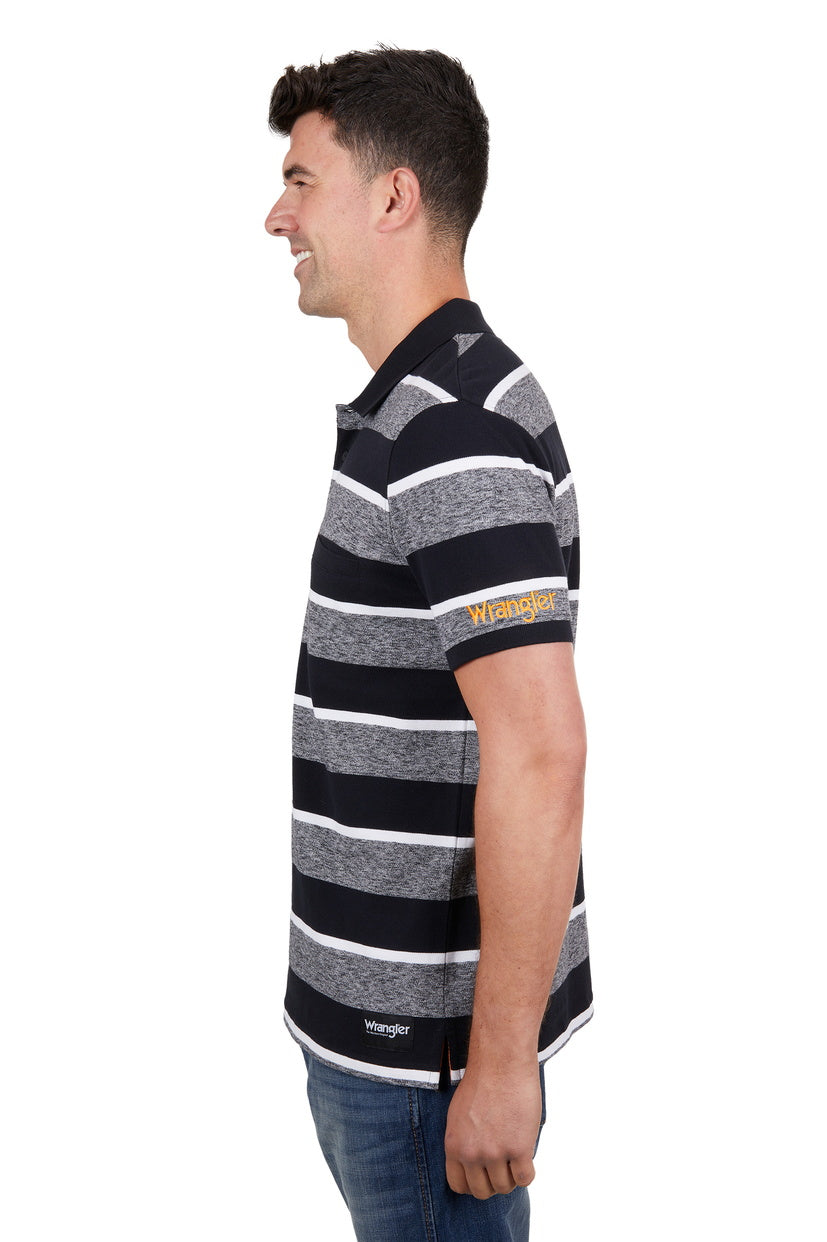WRANGLER MENS JAKE 1-PKT S/S POLO (CHARCOAL MARLE/BLACK)