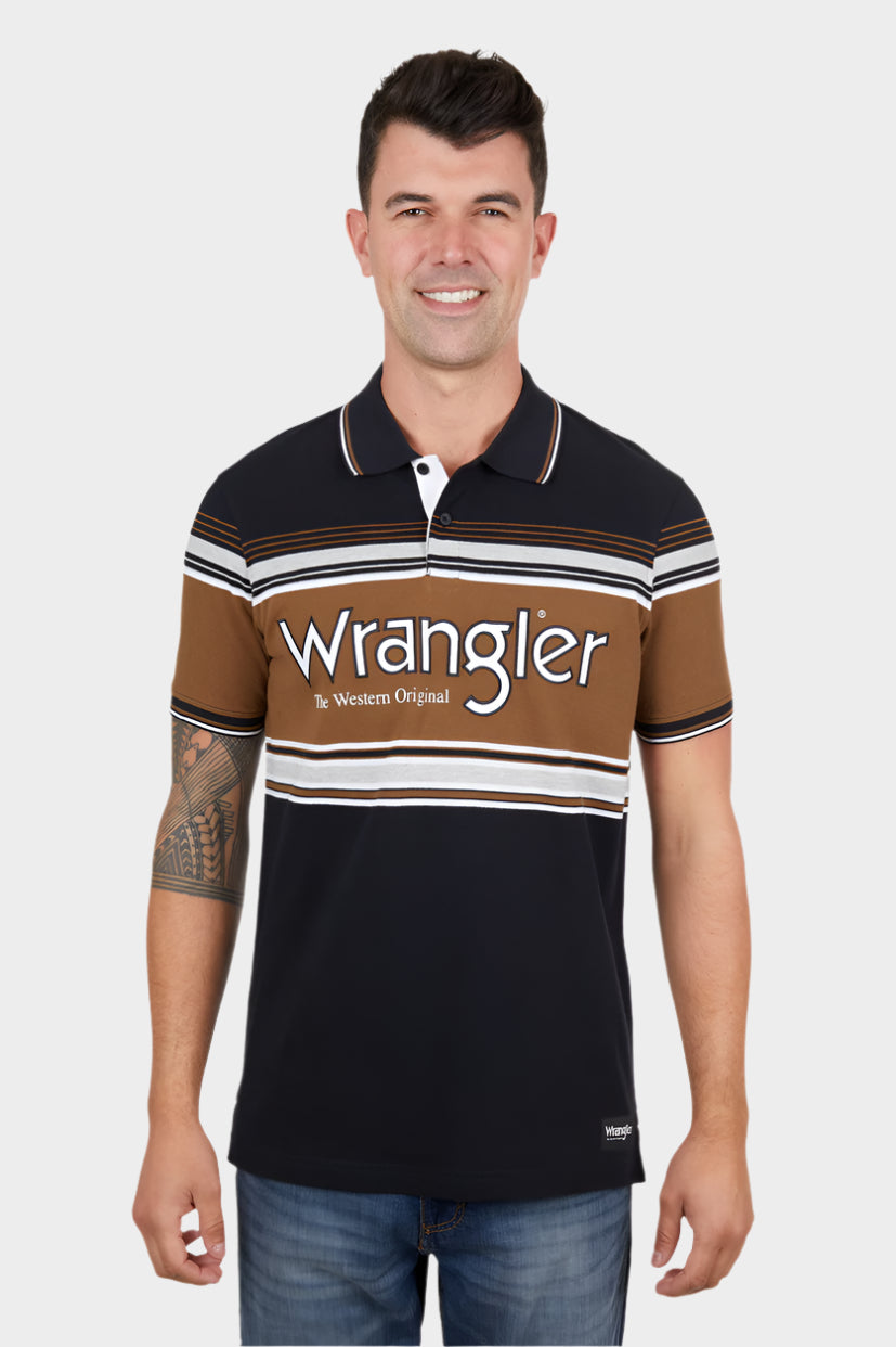 WRANGLER MENS KANE S/S POLO (BLACK/TAN)