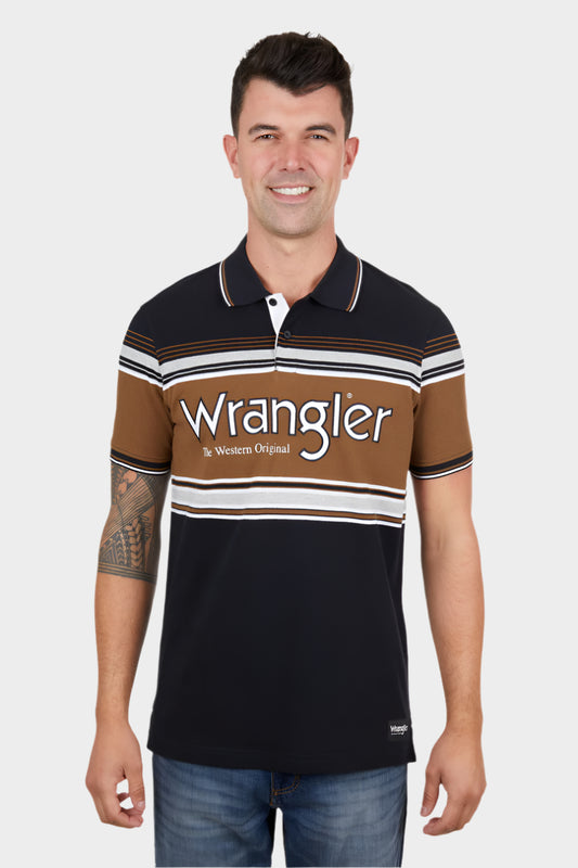 WRANGLER MENS KANE S/S POLO (BLACK/TAN)