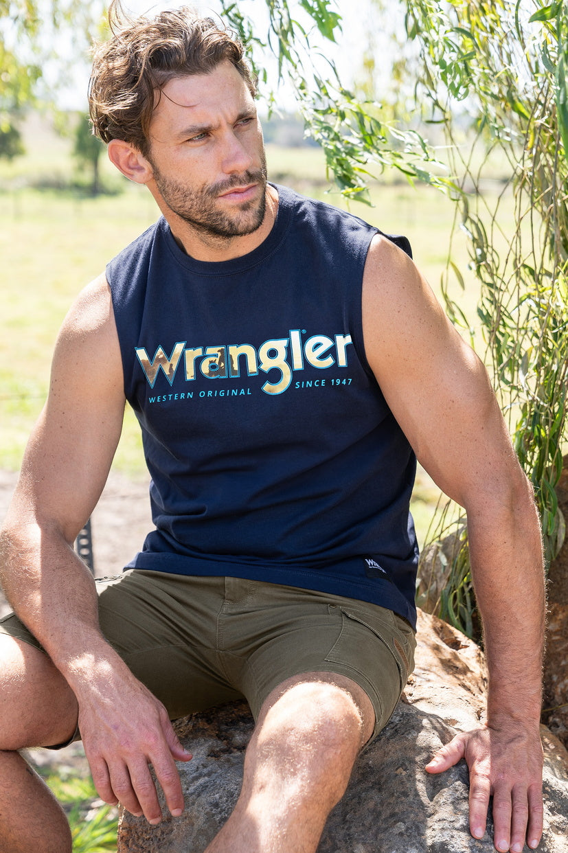 WRANGLER MENS NICO MUSCLE TANK (NAVY)