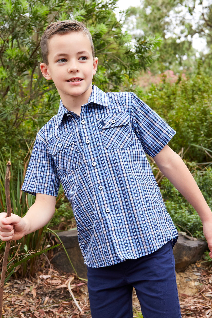THOMAS COOK BOYS GUS 2PKT S/S SHIRT (NAVY/TAN)