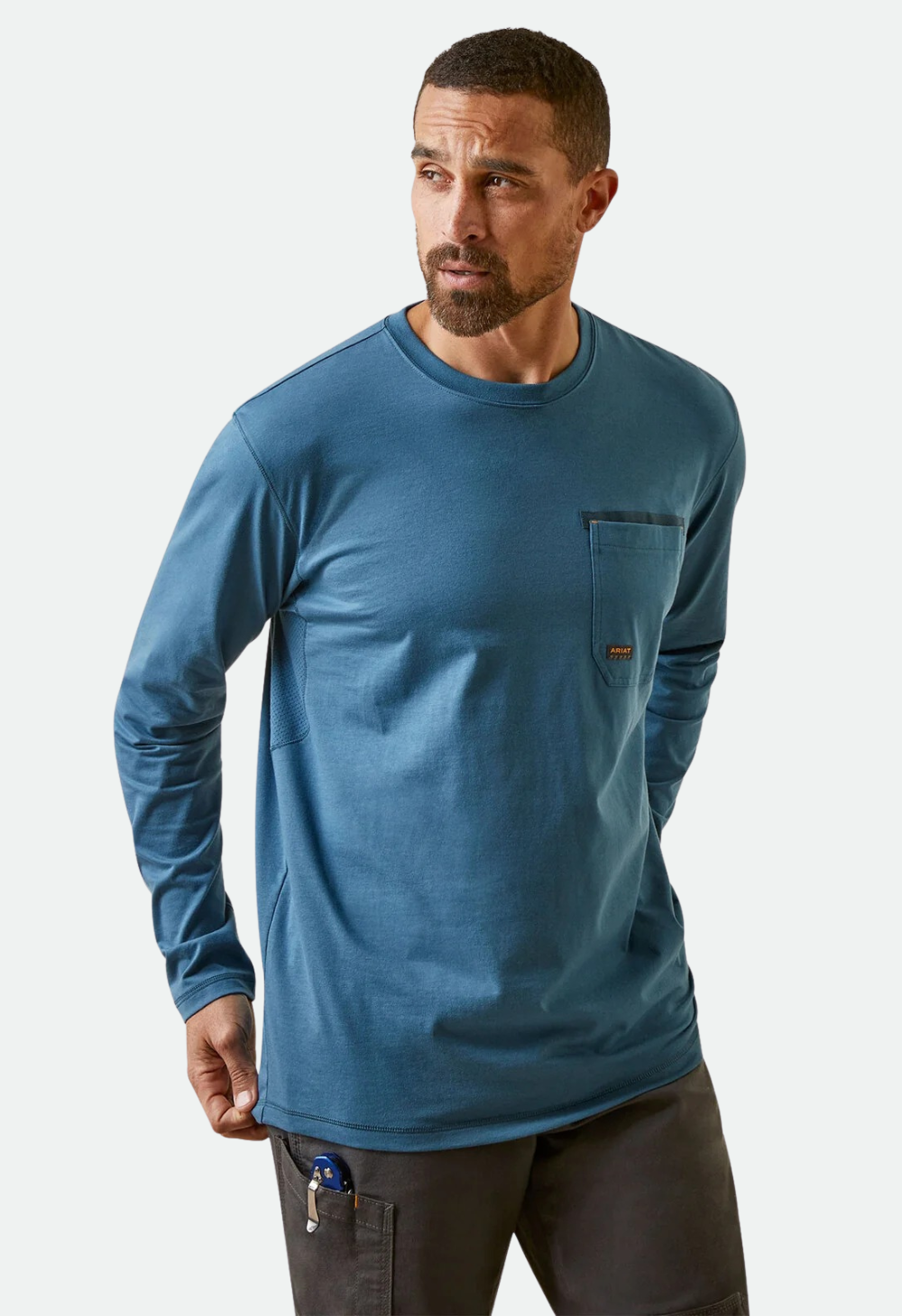 ARIAT Mens Rebar Workman Blueprint LS Tee Indian Teal (Clearance)