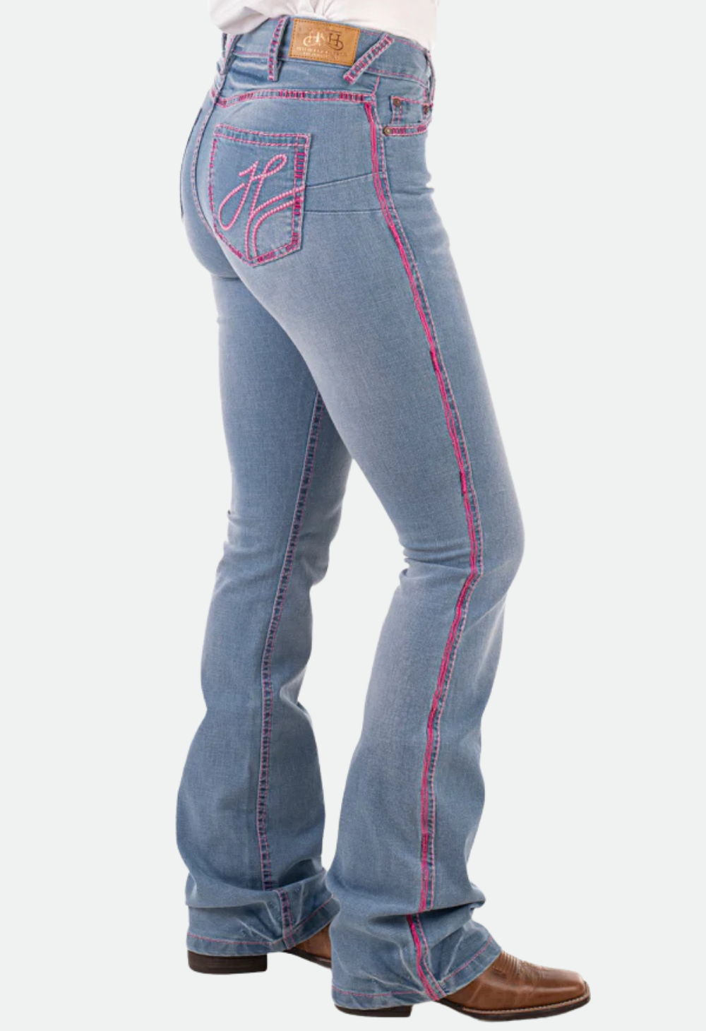 Ultra High Rise - SR2219 "Westham" Pink Metallic Swirl Stitch Jeans 35 Leg
