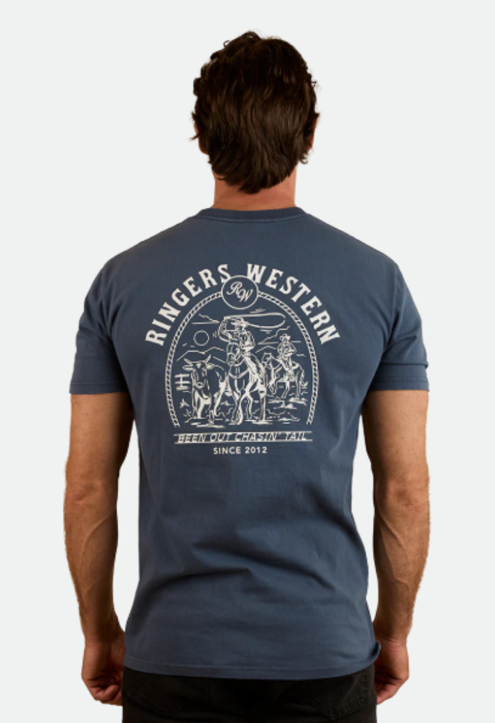 Ringers Western Mens Chasin' Tail Stock Fit T-Shirt - Washed Navy
