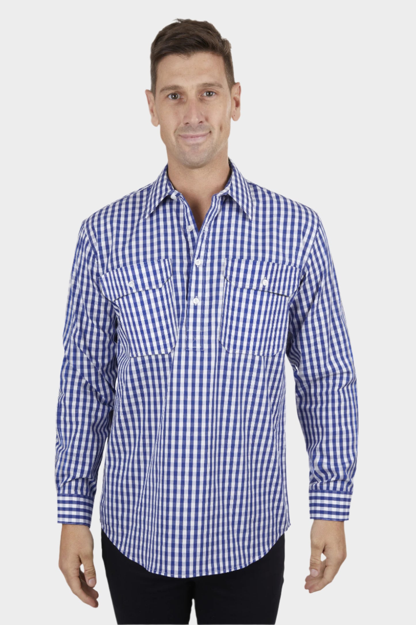 HARDSLOG MENS DENNY 1/2 PLKT L/S SHIRT (BLUE/WHITE)