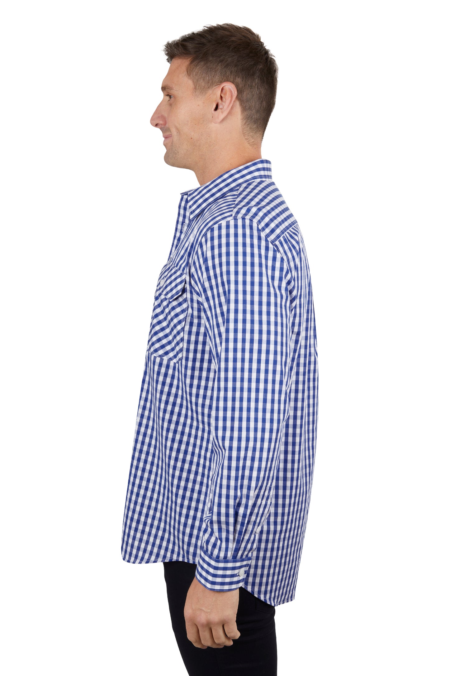 HARDSLOG MENS DENNY 1/2 PLKT L/S SHIRT (BLUE/WHITE)