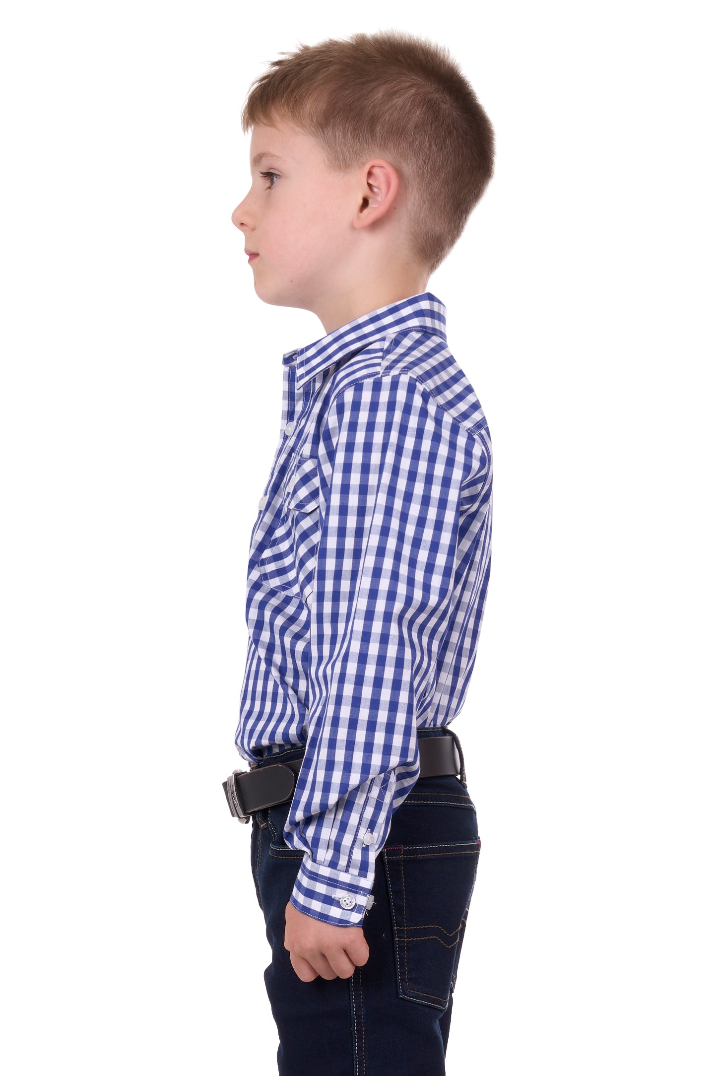 HARDSLOG BOYS DENNY 1/2 PLKT L/S SHIRT (BLUE/WHITE)