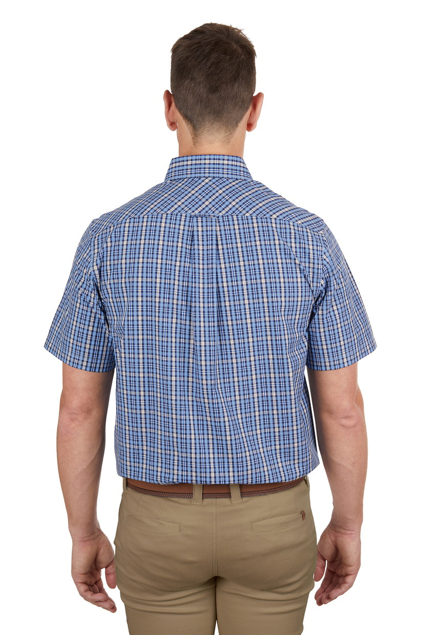 THOMAS COOK MENS GUS 2 POCKET S/S SHIRT (NAVY/TAN)