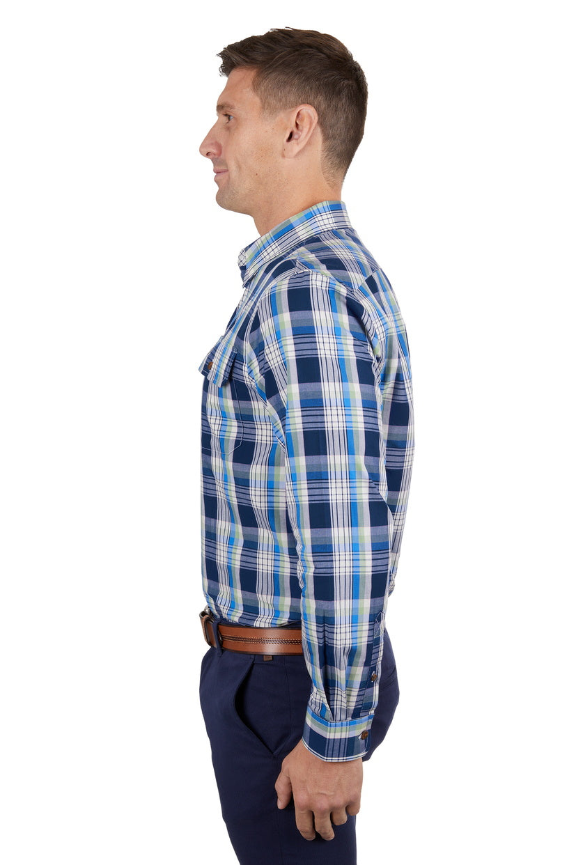 THOMAS COOK MENS SEAN 2-POCKET L/S SHIRT (NAVY/GREEN)